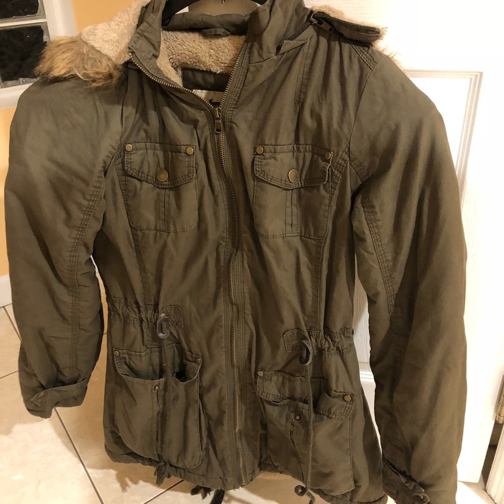 YMI Olive Fur Coat Size Small